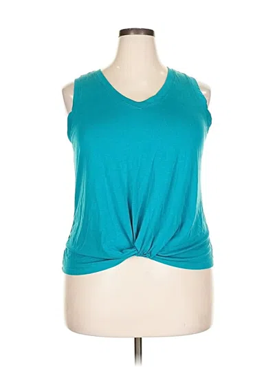 Pre-owned Time And Tru Sleeveless Top Teal Keyhole Neckline Tops In Blue