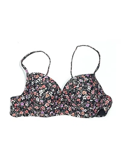 Pre-owned Time And Tru Swimsuit Top Black Floral Pattern Swimwear