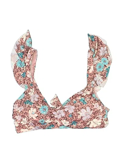 Pre-owned Time And Tru Swimsuit Top Ivory Floral Pattern Swimwear