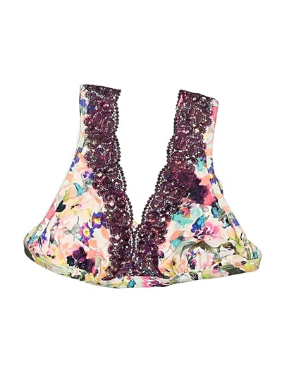 Pre-owned Time And Tru Swimsuit Top Purple Floral Pattern Swimwear