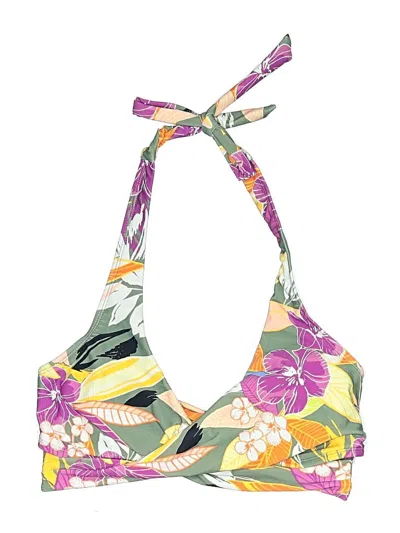 Pre-owned Time And Tru Swimsuit Top Yellow Floral Pattern Swimwear
