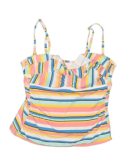 Pre-owned Time And Tru Swimsuit Top Yellow Stripes Pattern Swimwear