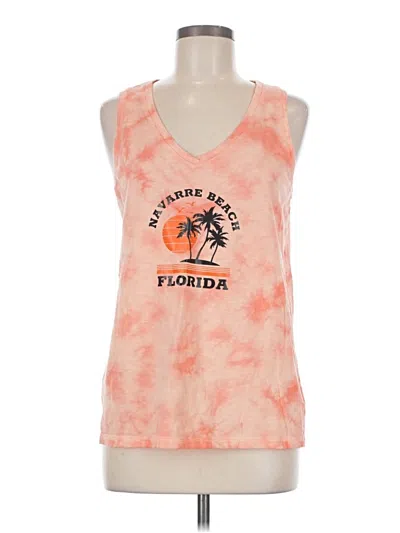 Pre-owned Time And Tru Tank Top Orange Plunge Neckline Tops