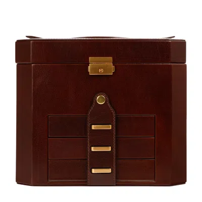 Time Resistance Brown Large Leather Jewelry Box For Women - A Handful Of Dust In Burgundy