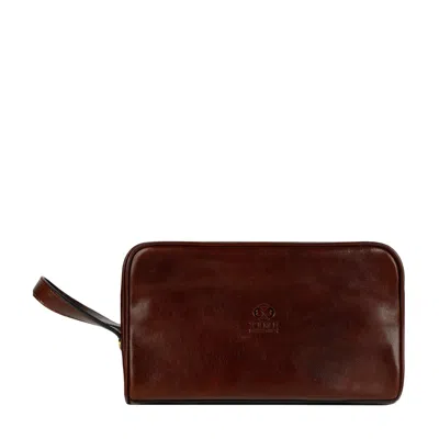 Time Resistance Brown Leather Cosmetic Bag Dopp Kit - All The Kings Men