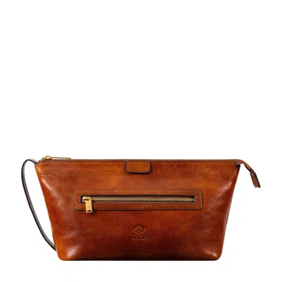 Time Resistance Cognac Brown Leather Cosmetic Bag Dopp Kit - Ragtime
