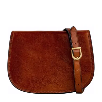 Time Resistance Cognac Brown Leather Saddle Bag For Women - Moonfleet
