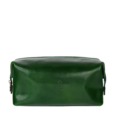 Time Resistance Green Leather Toiletry Bag For Women - Four Past Midnight