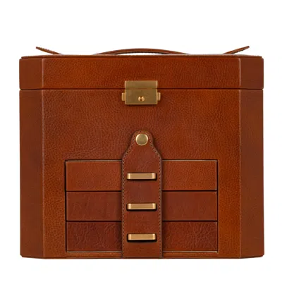 Time Resistance Large Leather Jewelry Box For Women - A Handful Of Dust - Cognac Brown Matte