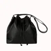 Time Resistance Leather Bucket Bag For Women In Black - Sybil In Black