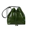 Time Resistance Leather Bucket Bag For Women In Green - Sybil In Green