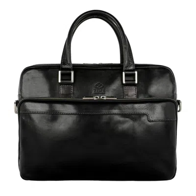 Time Resistance Men's Black Leather Briefcase Laptop Bag - Orlando