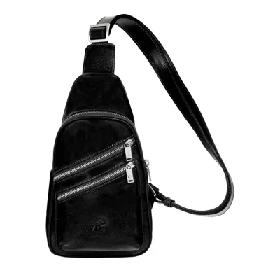 Time Resistance Men's Black Leather Sling Bag - Catch Twenty Two