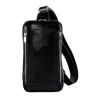 Time Resistance Men's Black Leather Sling Bag Chest Bag - Kim In Black