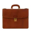 Time Resistance Men's Brown Cognac Leather Briefcase - The Sound Of The Mountain In Brown