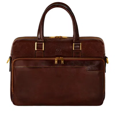 Time Resistance Men's Brown Leather Briefcase Laptop Bag - Orlando