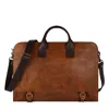 Time Resistance Men's Brown Leather Briefcase Laptop Bag - Wide Sargasso Sea In Brown