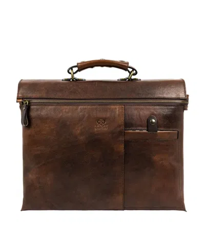 Time Resistance Men's Brown Leather Briefcase Laptop Bag - From Here To Eternity