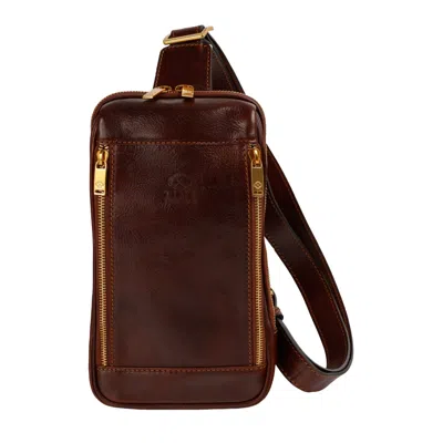 Time Resistance Men's Brown Leather Sling Bag Chest Bag - Kim