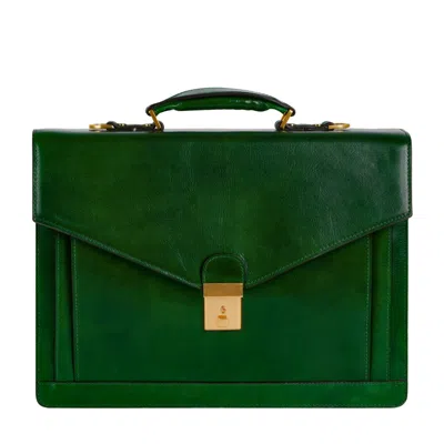 Time Resistance Men's Classic Design Leather Briefcase - The Magus - Green