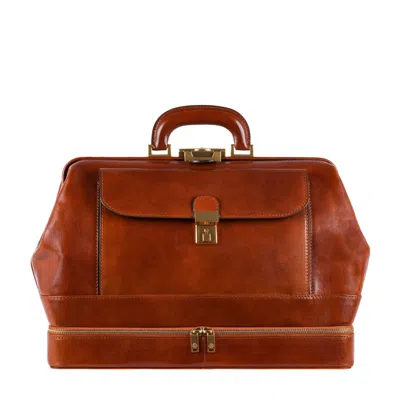 Time Resistance Men's Cognac Brown Large Italian Leather Doctor Bag - The Master & Margarita