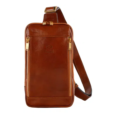 Time Resistance Men's Cognac Brown Leather Sling Bag Chest Bag - Kim