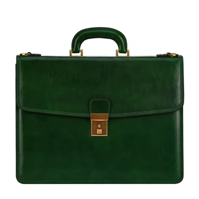Time Resistance Men's Green Leather Briefcase - The Sound Of The Mountain