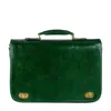 Time Resistance Men's Green Leather Briefcase Laptop Bag - Illusions In Green