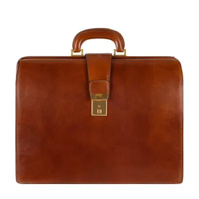 Time Resistance Men's Large Leather Briefcase In Cognac Brown - The Firm
