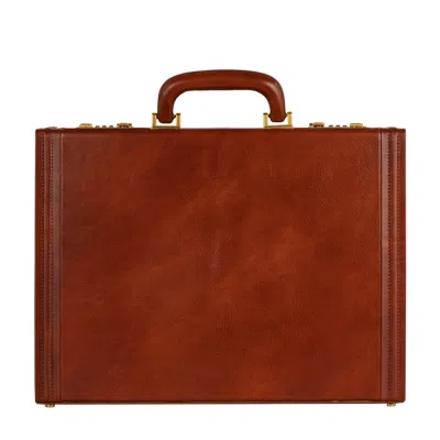 Time Resistance Men's Leather Attaché Case Briefcase - Fatherland - Cognac Matte Brown