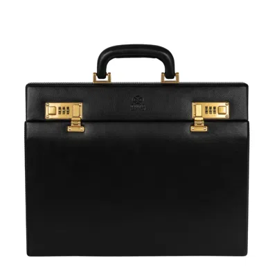 Time Resistance Men's Leather Attaché Case Briefcase - Vendetta - Black