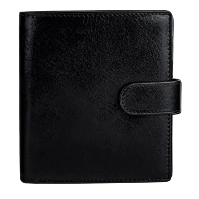 Time Resistance Men's Leather Bifold Wallet With A Snap Closure - Ironweed - Black