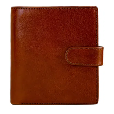 Time Resistance Men's Leather Bifold Wallet With A Snap Closure - Ironweed - Cognac Brown