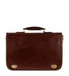 Time Resistance Men's Leather Briefcase Laptop Bag In Brown - Illusions In Brown