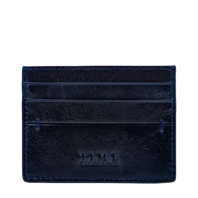Time Resistance Men's Leather Credit Card Case Business Card Case - Fireflies - Blue