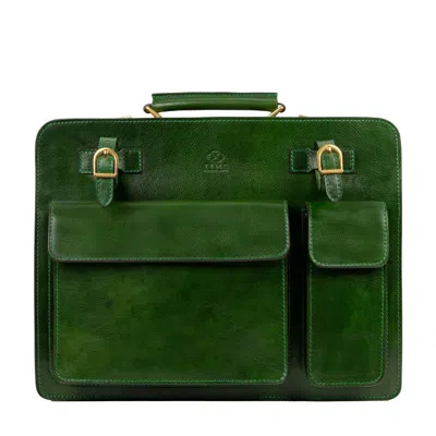 Time Resistance Men's Leather Large Satchel Bag Briefcase - The Prophet - Green