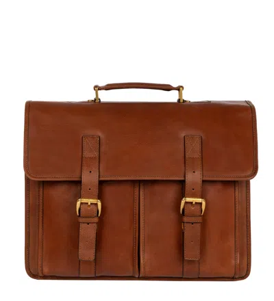 Time Resistance Men's Leather Satchel Bag - The Time Machine - Cognac Brown Matte