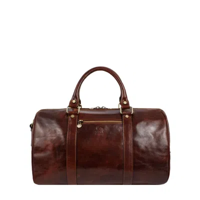 Time Resistance Men's Small Leather Overnight Bag, Duffel Bag - The Ambassadors - Brown