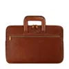 Time Resistance Womens Leather Briefcase Laptop Bag In Cognac Brown - Brave New World In Brown