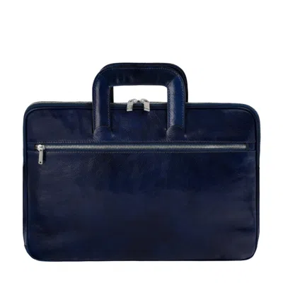 Time Resistance Womens Leather Briefcase Laptop Bag In Navy Blue - Brave New World