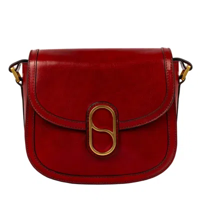 Time Resistance Womens Leather Saddle Bag - Villette - Red