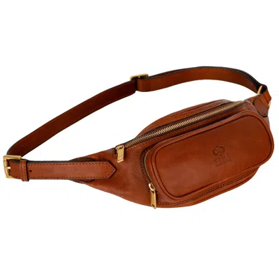 Time Resistance Womens Leather Sling Bag Belly Bag In Cognac Brown - Independent People