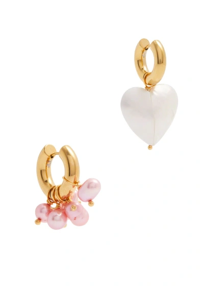 Timeless Pearly Asymmetric 24kt Gold-plated Hoop Earrings In Pink