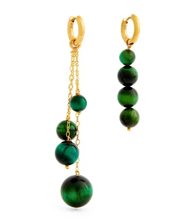 Timeless Pearly Ball-detail Asymmetric Drop Earrings In Green