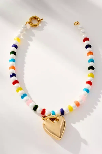 Timeless Pearly Beaded Heart Pendant Necklace In Gold