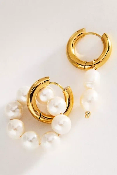 Timeless Pearly Chain Pearl Hoop Earrings In Gold