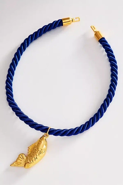 Timeless Pearly Corded Fish Pendant Necklace In Blue