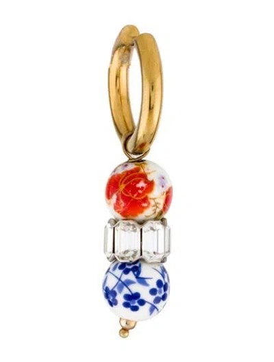 Pre-owned Timeless Pearly Crystal Beaded Single Hoop Drop Earring In Multi