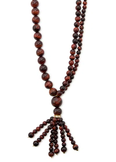 Timeless Pearly Crystal-embellished Beaded Necklace In Brown