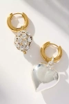 Timeless Pearly Crystal Heart Huggie Earrings In Multi